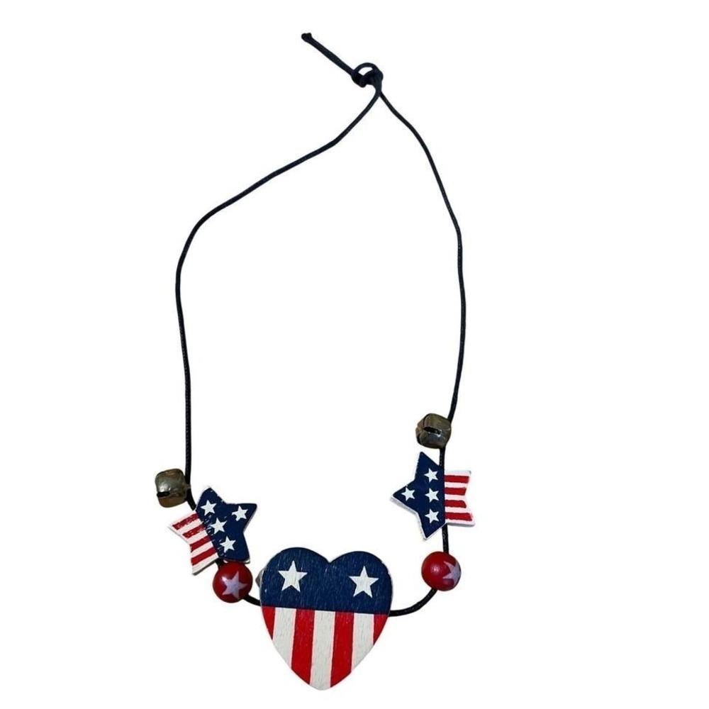 Patriotic American Flag Heart Star Charm Necklace‎ Cord Red White Blue
